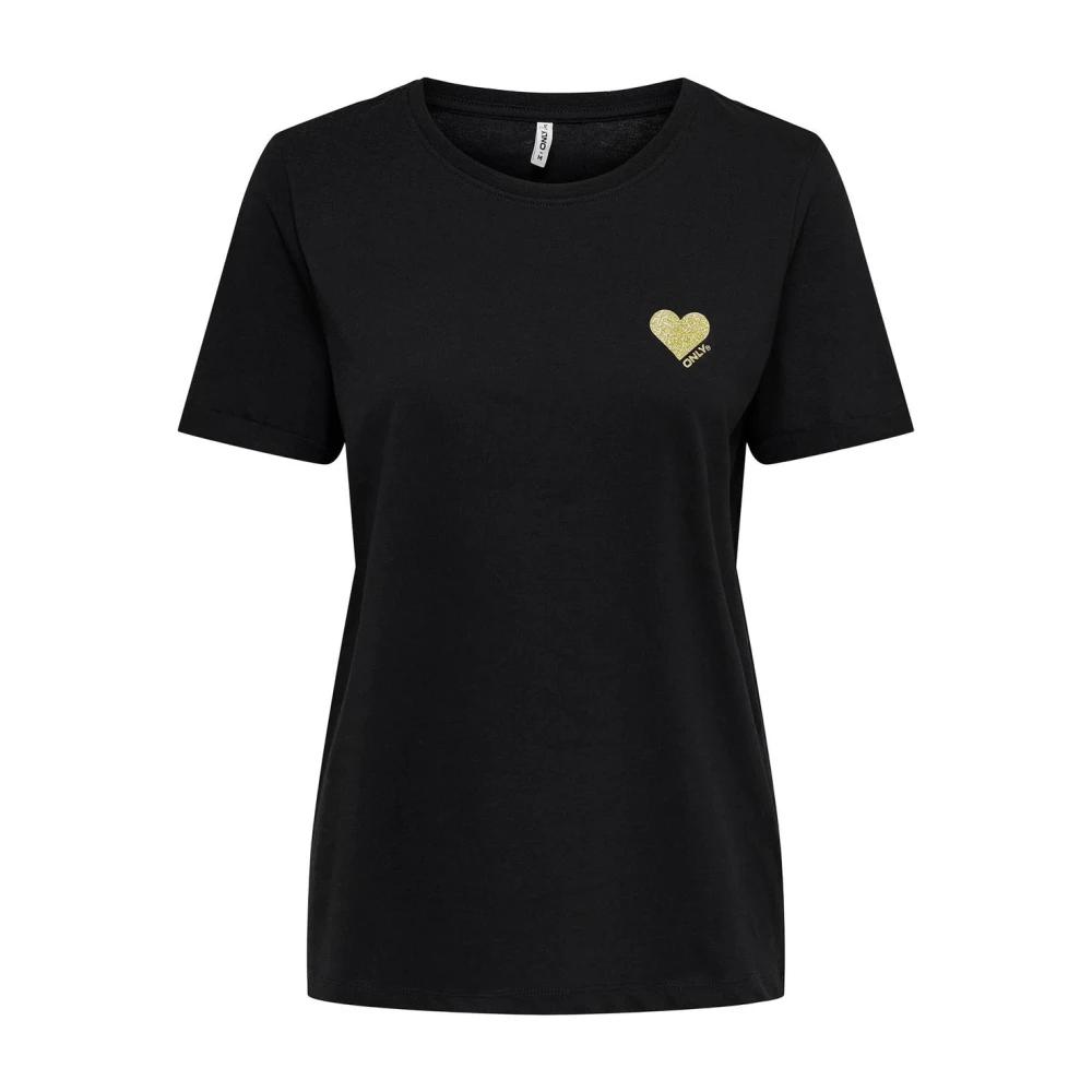 Only Women's Black Onlnew Love Heart Tee Short Sleeve Tshirt