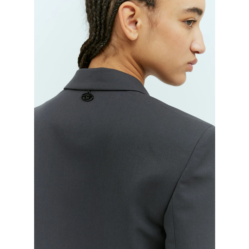 Diesel Op Maat Gemaakte Crop Blazer in Plain Weave Gray Dames