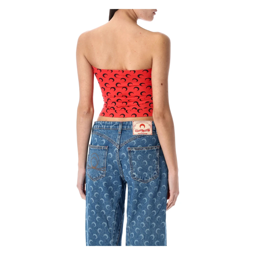 Marine Serre Maan Jersey Tube Top Rood Red Dames