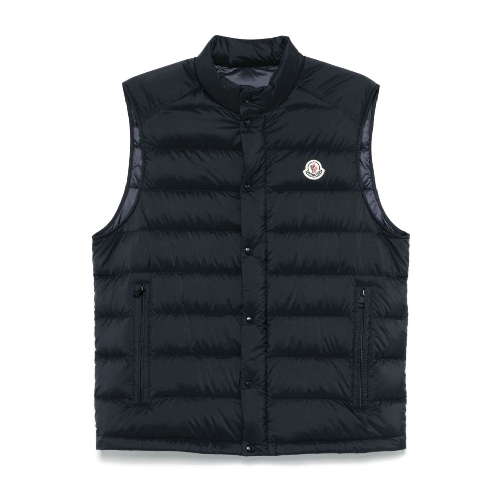 Moncler Blauwe Winterjas Voorkant Rits Sluiting Blue Heren
