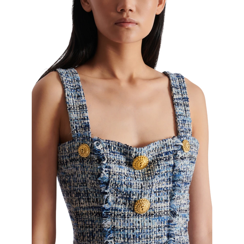 Balmain Korte tweedjurk met bandjes Blue Dames