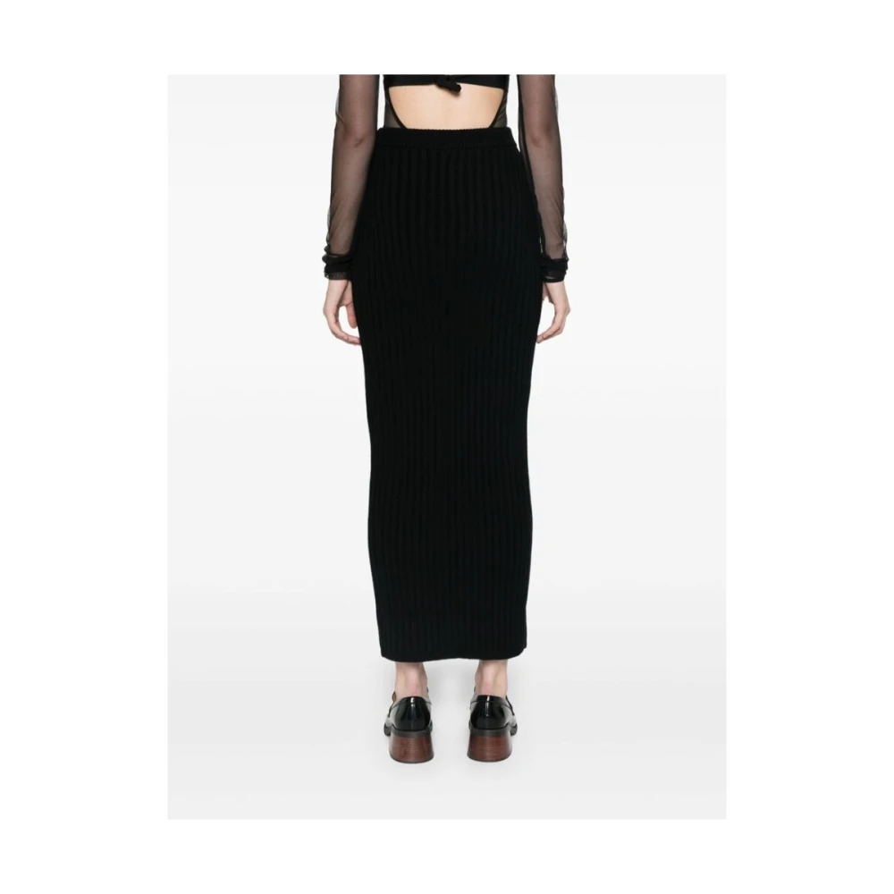 Max Mara Zwarte Geribbelde Gebreide Pencilrok Black Dames