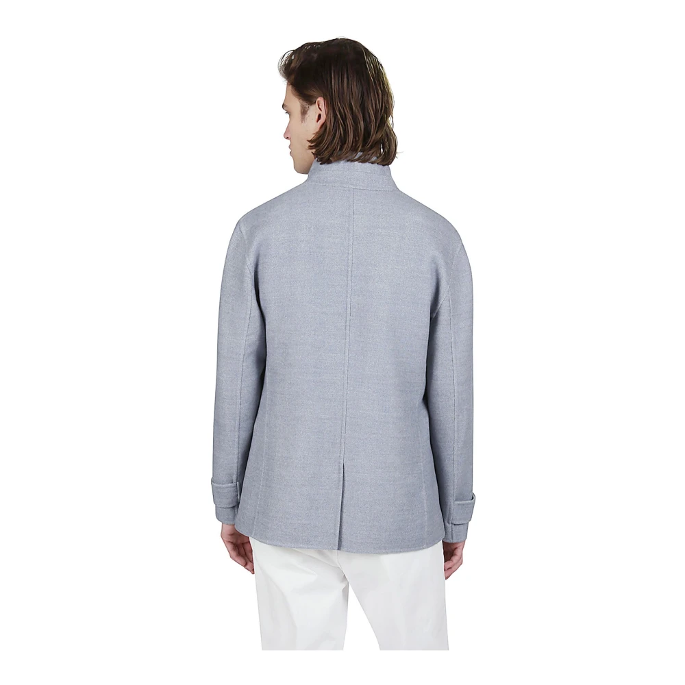 Eleventy Omkeerbare Wollen Jas Chevron Patroon Gray Heren