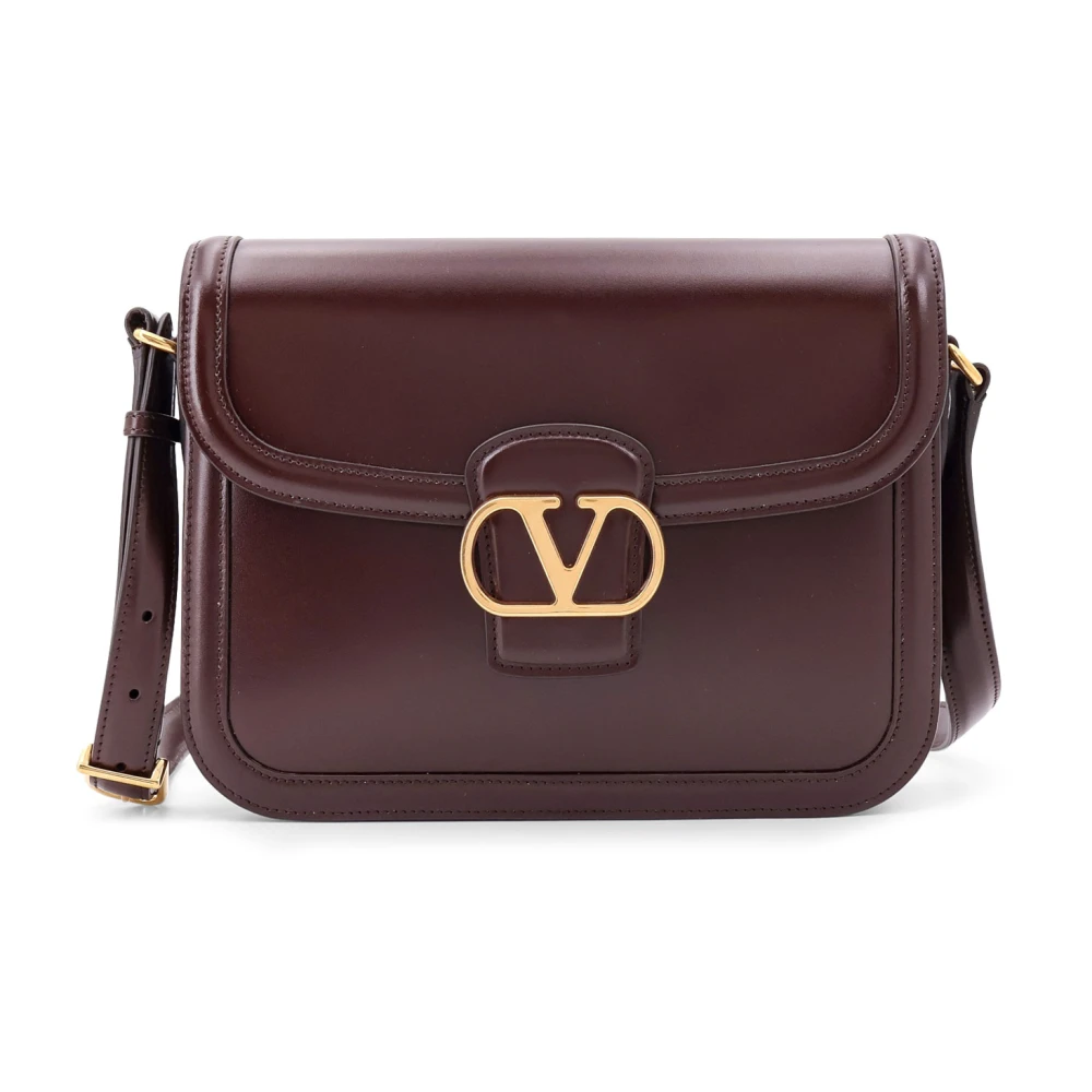 Valentino Garavani VLogo Leren Schoudertas met Sluiting Brown Dames