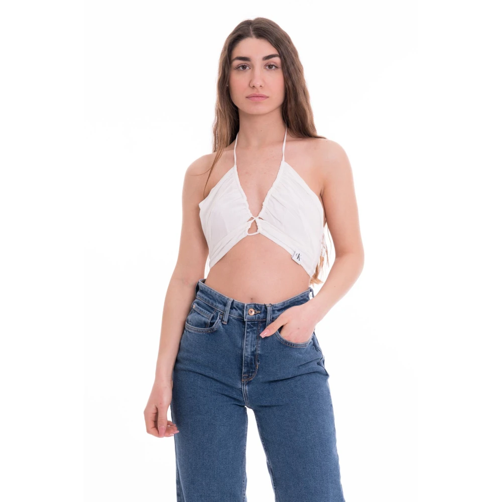 Calvin Klein Jeans Gekreukelde bh-top met bandjeswikkel White Dames