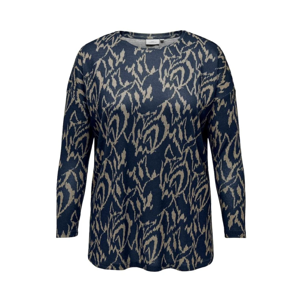Only Carmakoma Grafische Longsleeve Top in Dress Blues Humus Blue Dames