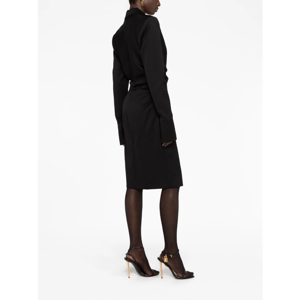 Tom Ford Zwarte getailleerde midi-jurk met peak revers Black Dames