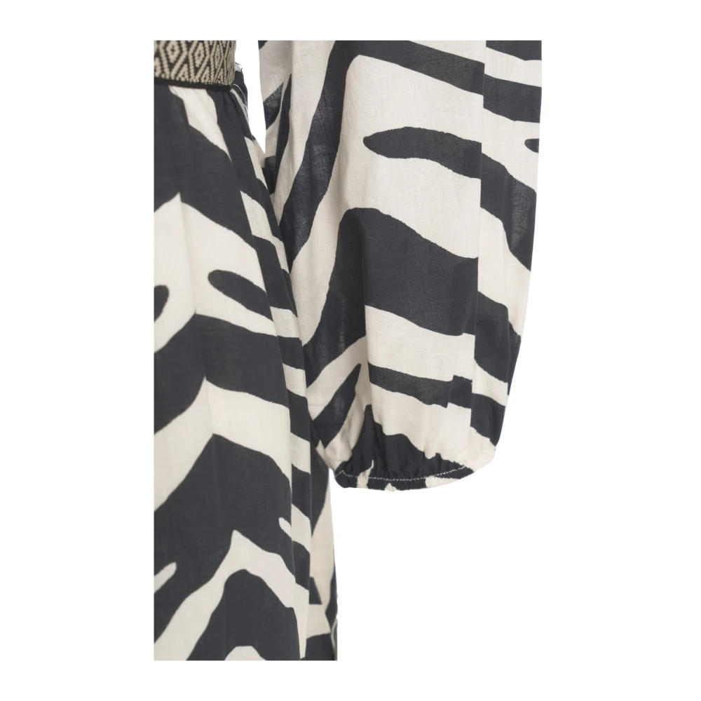 Kaos Beige Animal Print V-Hals Jurk Black Dames