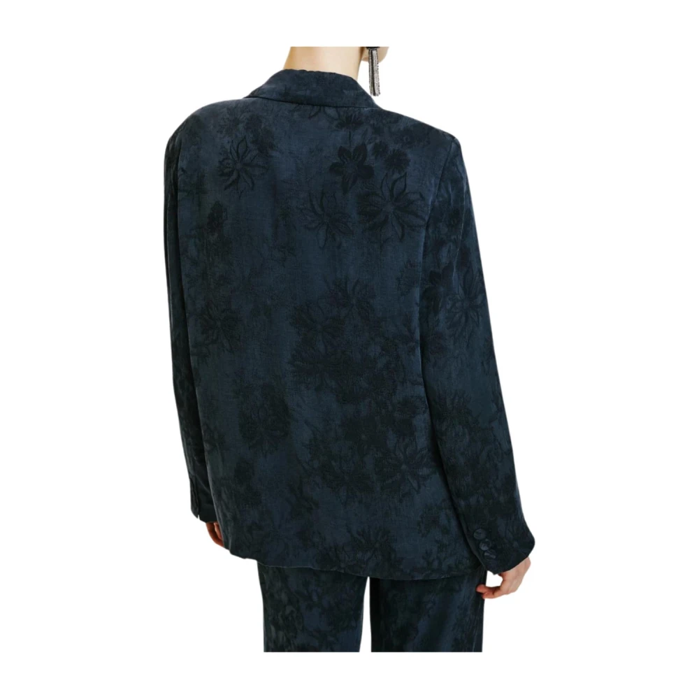 Momoni Bloemen Jacquard Lyoncel Viscose Jas Blue Dames