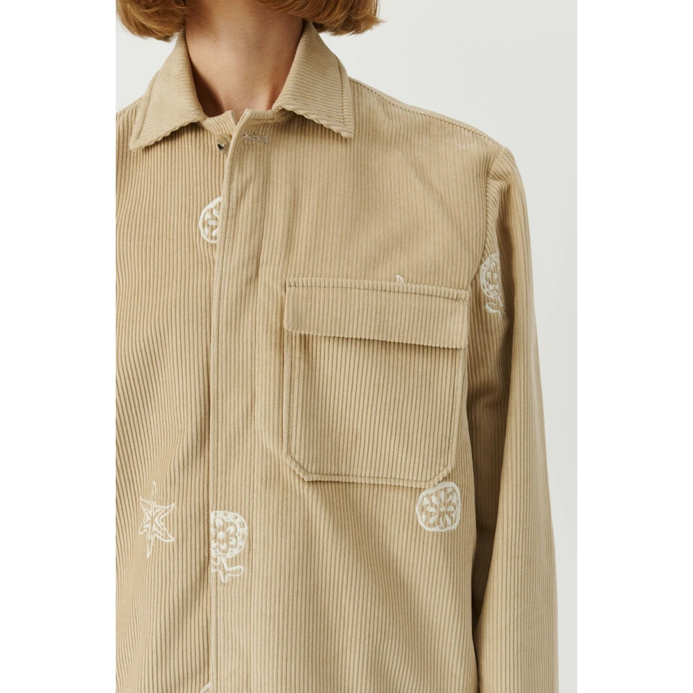 Soulland Geborduurde Corduroy Overshirt Beige Heren