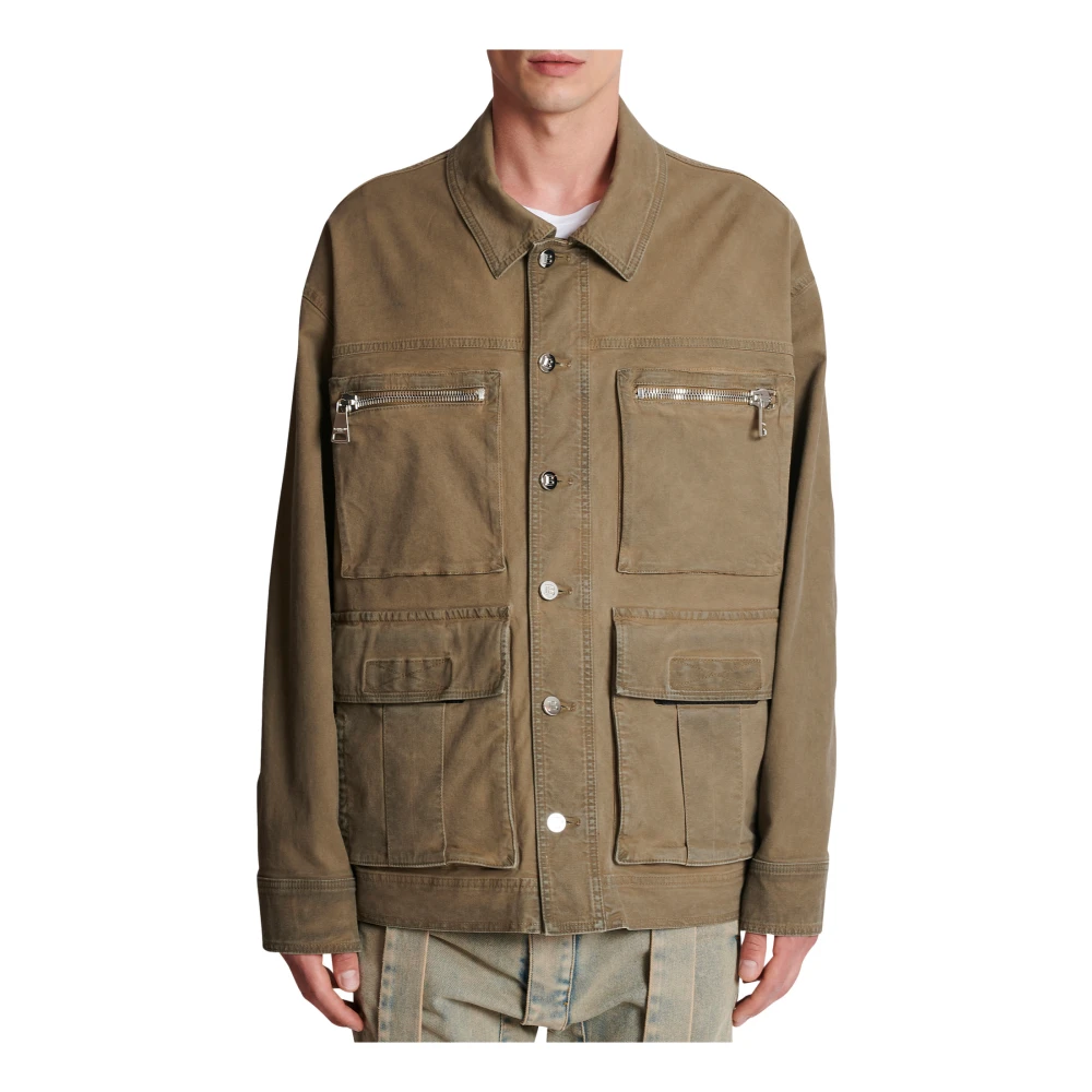 Balmain Multipocket Utilitarian Denim Jacket Beige Heren