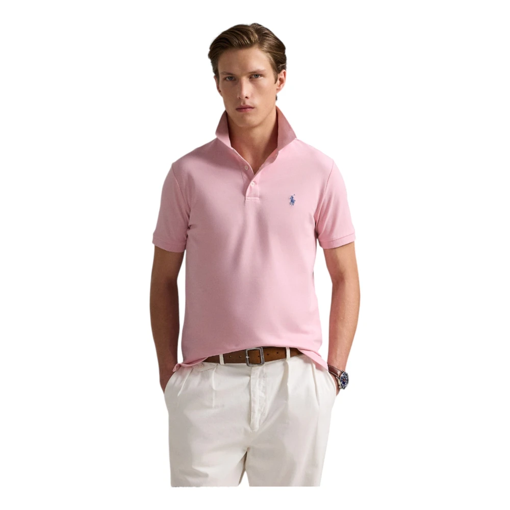 Ralph Lauren Aangepaste Slim FIT Stretch Mesh Polo Shirt Roze Pink Heren