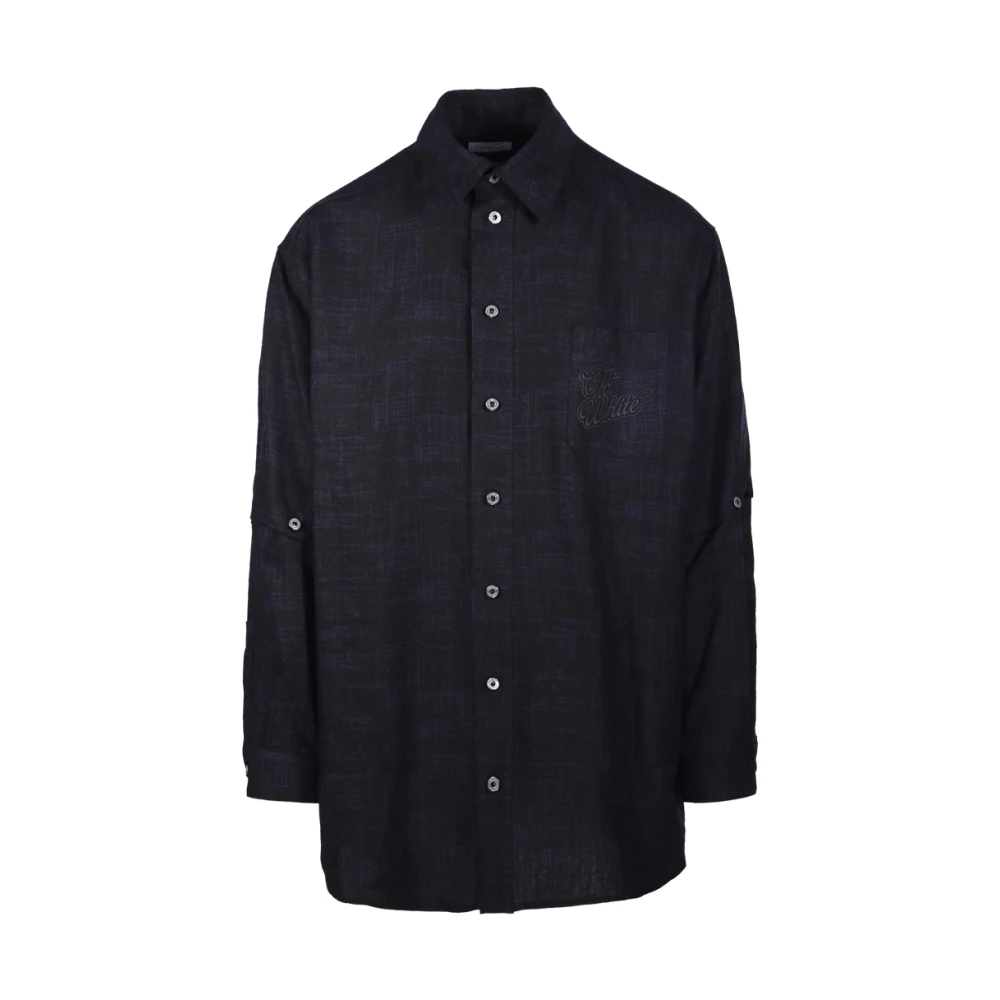 Off White Zwart Logo Linnen Overshirt Black Heren