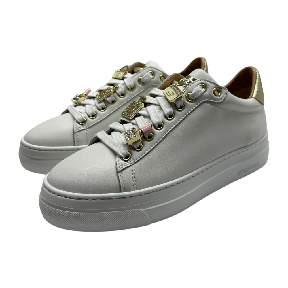 Stokton Witte leren sneaker met verwijderbare accessoires White Dames