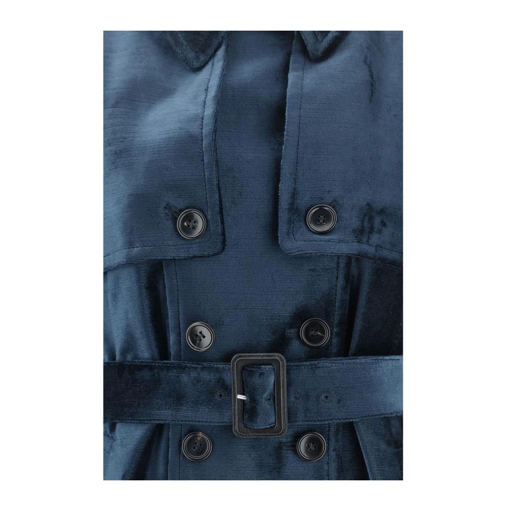Tom Ford Fluwelen Double Breasted Jas met Zakken Blue Dames