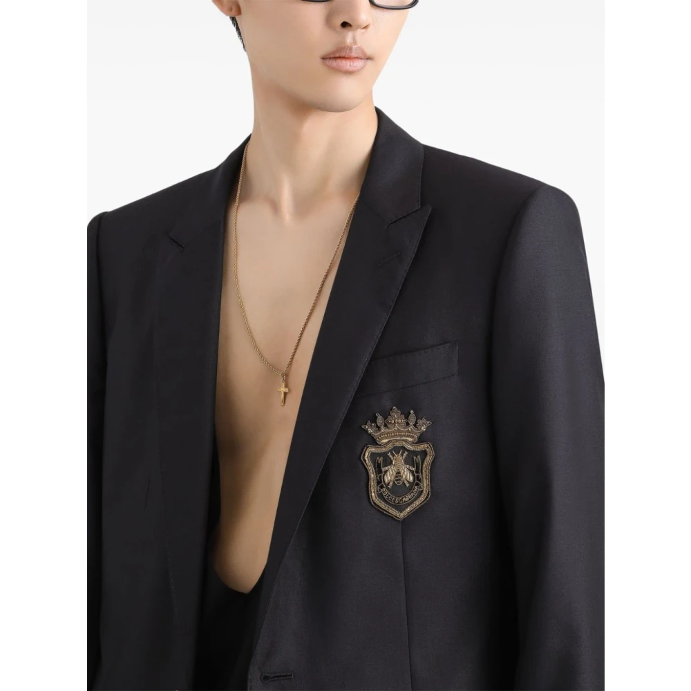 Dolce & Gabbana Middernachtblauwe Logo Patch Blazer Black Heren