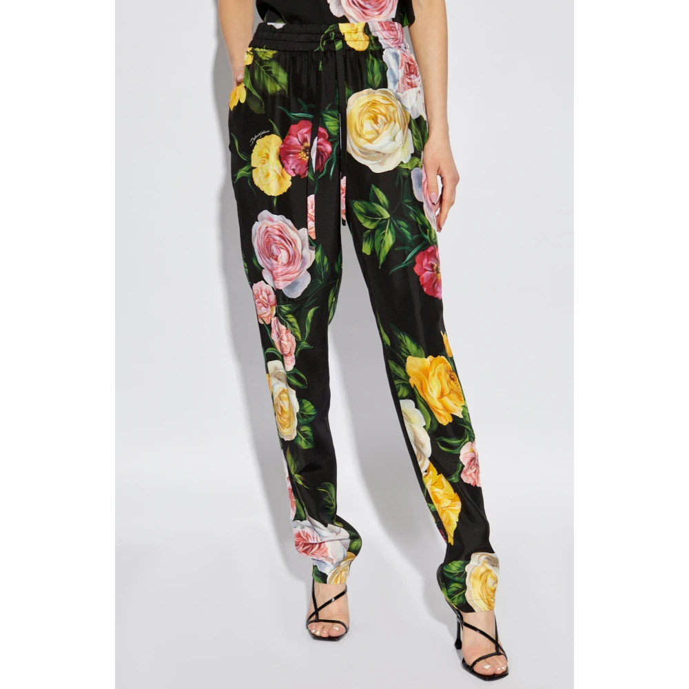 Dolce & Gabbana Zijden broek met bloemenmotief Multicolor Dames