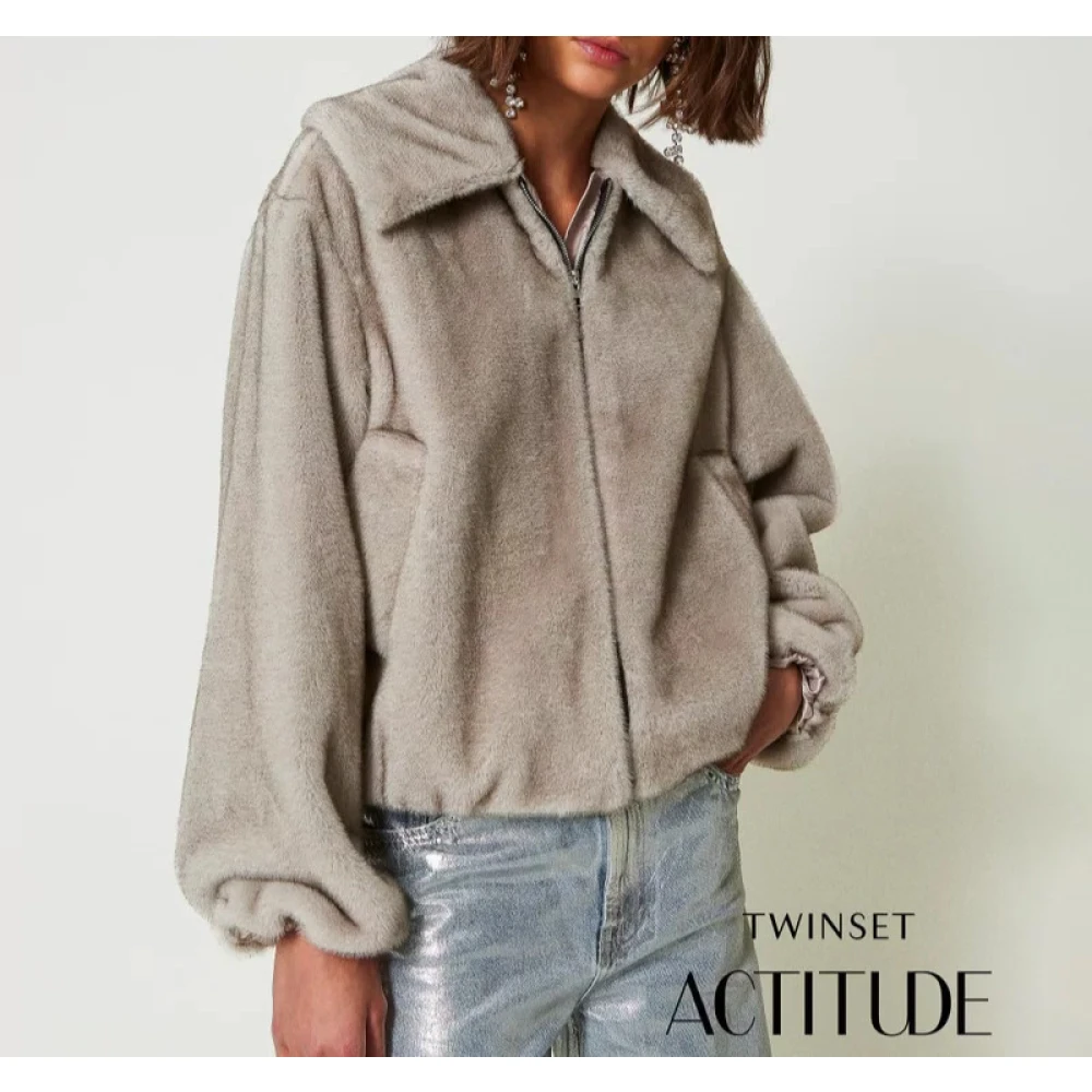 Twinset Korte Faux Fur Jas Gray Dames
