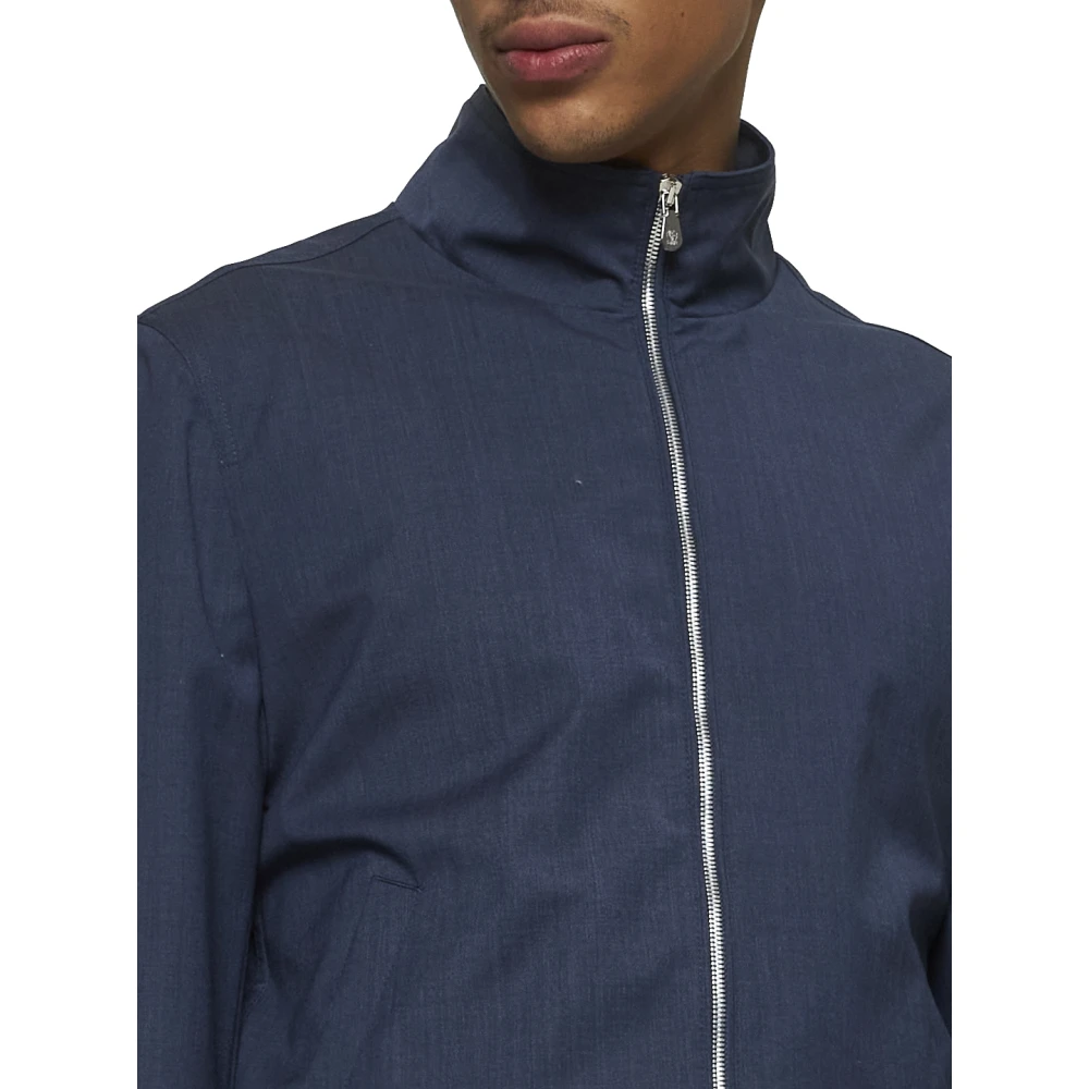 BRUNELLO CUCINELLI Blauwe Wol Staande Kraag Jas Blue Heren