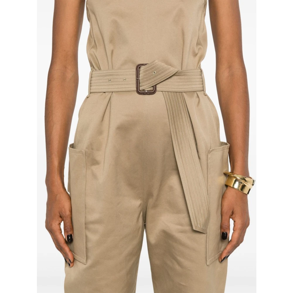 Saint Laurent Strapless Jumpsuit met Riem Beige Dames