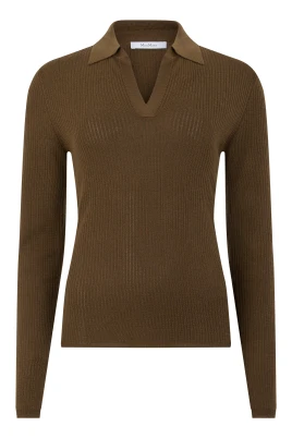Cashmere- och sidensweater med polokrage
