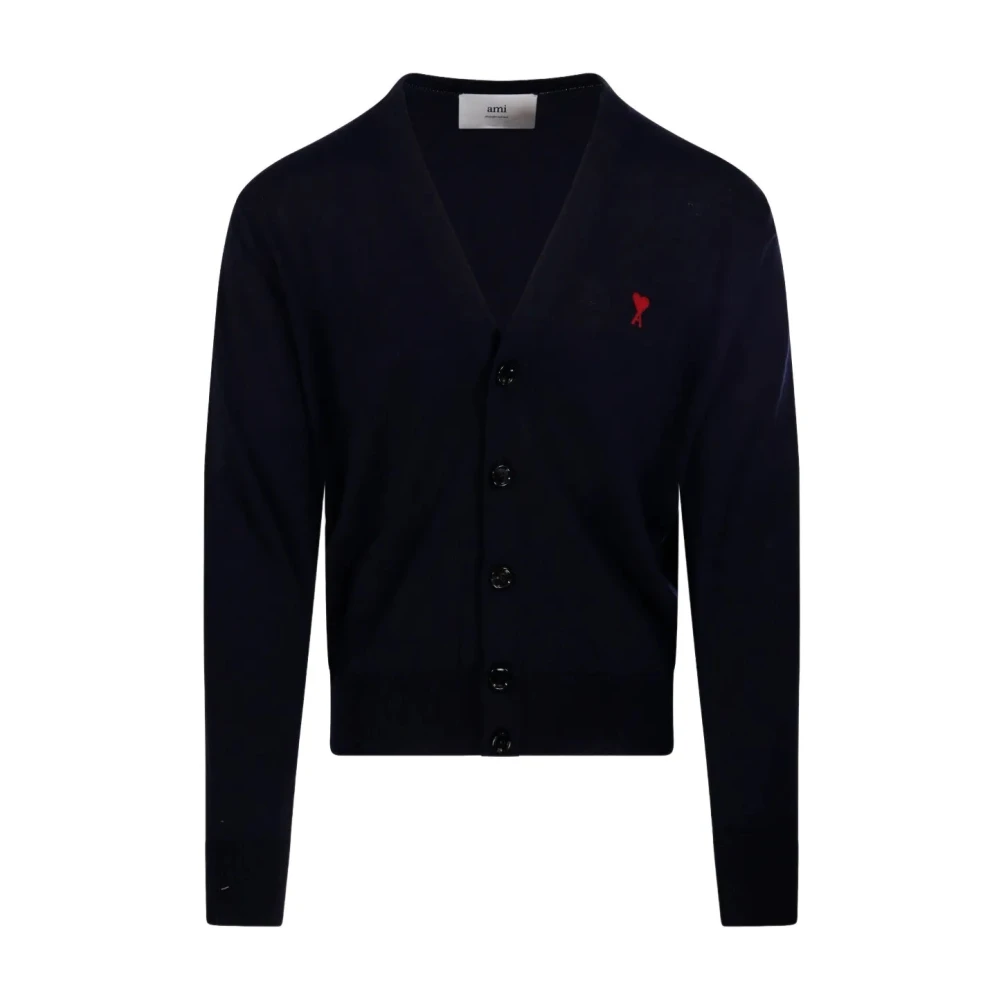 Ami Paris Men's Blue Cardigans, L, Wool Casual Cardigan