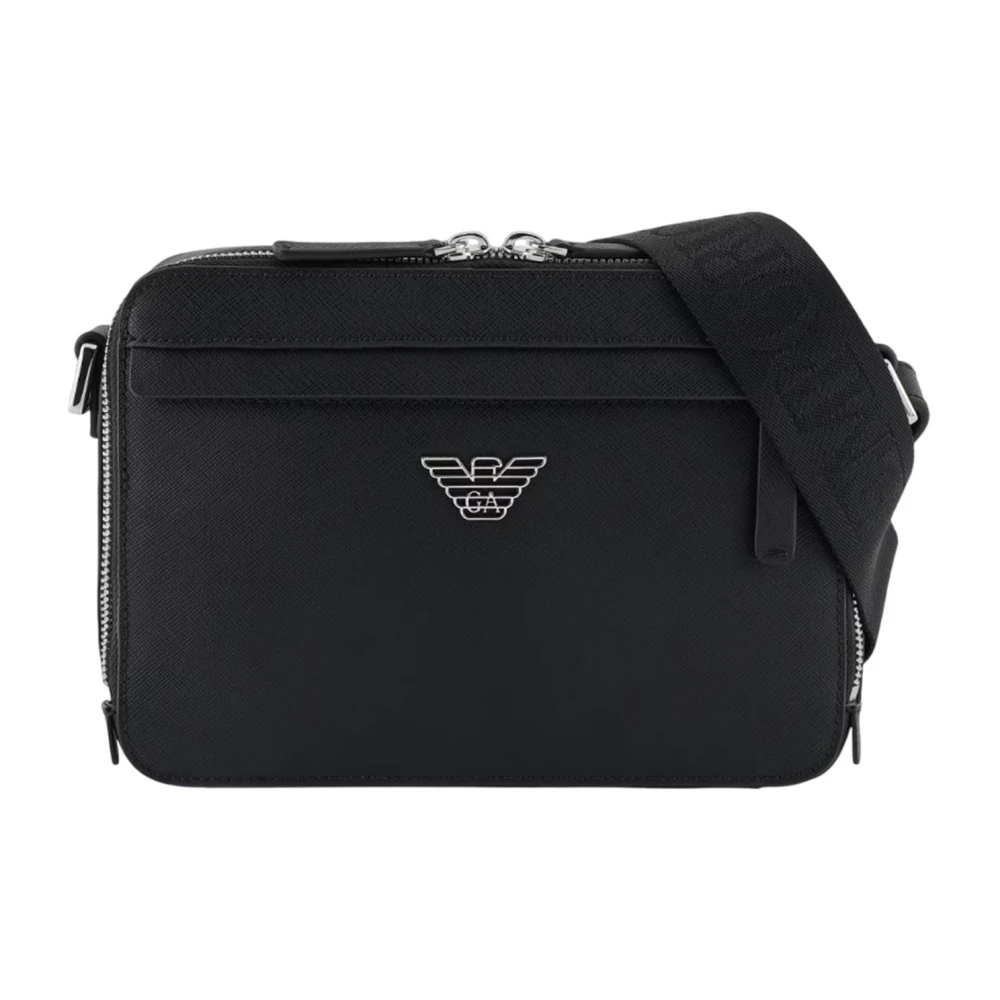 Emporio Armani Black Saffiano Eagle Clutch Bag - Male - Cross Body Bags - Black - One Size - Bags