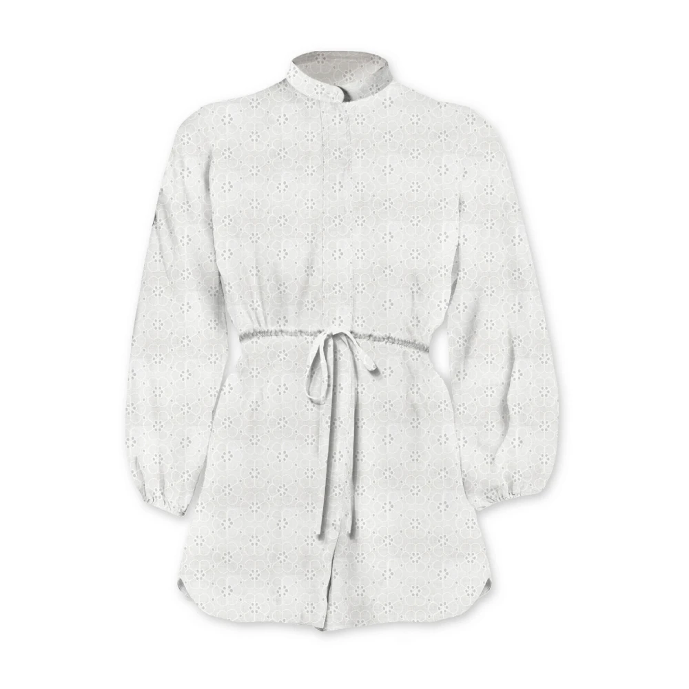 Mc2 Saint Barth White Short Dresses, Female, M, Embroidered Dress With Long Sleeves