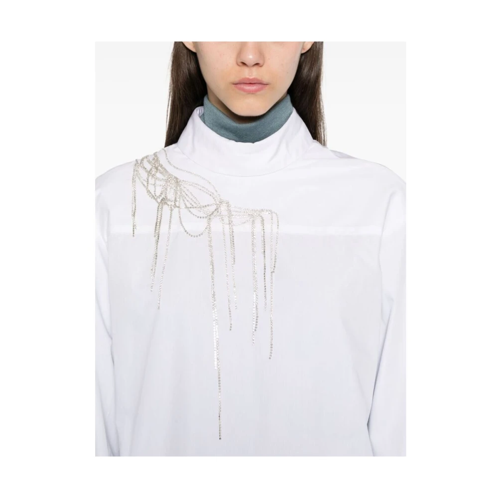 Dries Van Noten Witte Katoenen Kristalversierde Overhemd White Dames