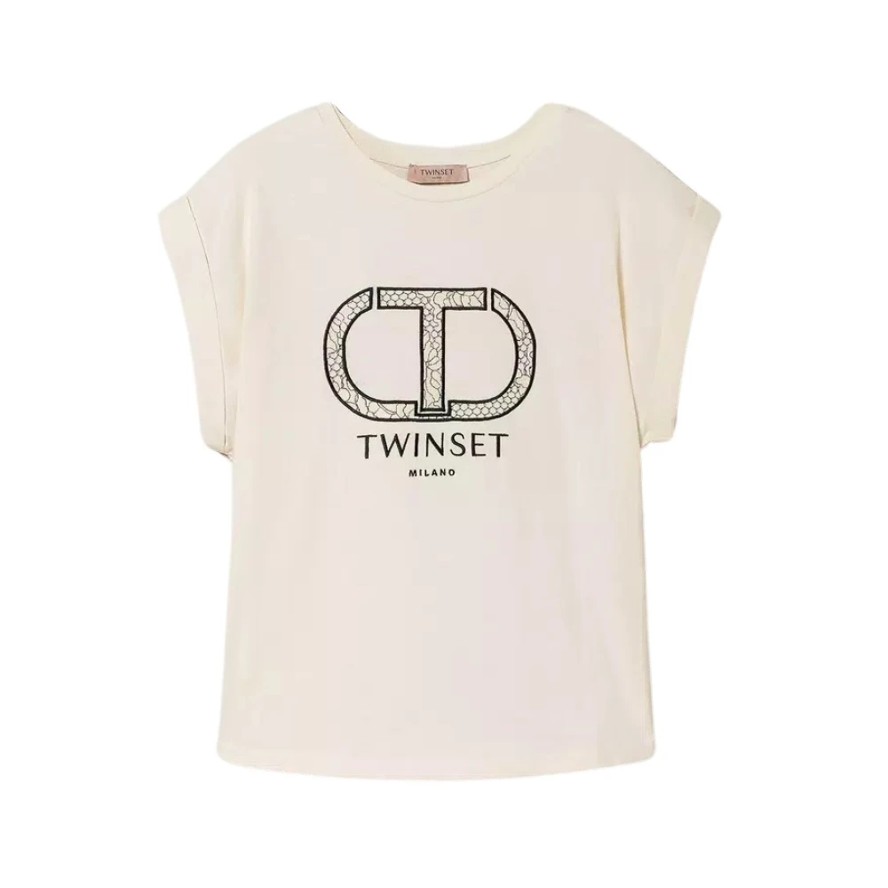Twinset Geborduurd Oval T-Shirt Beige Dames
