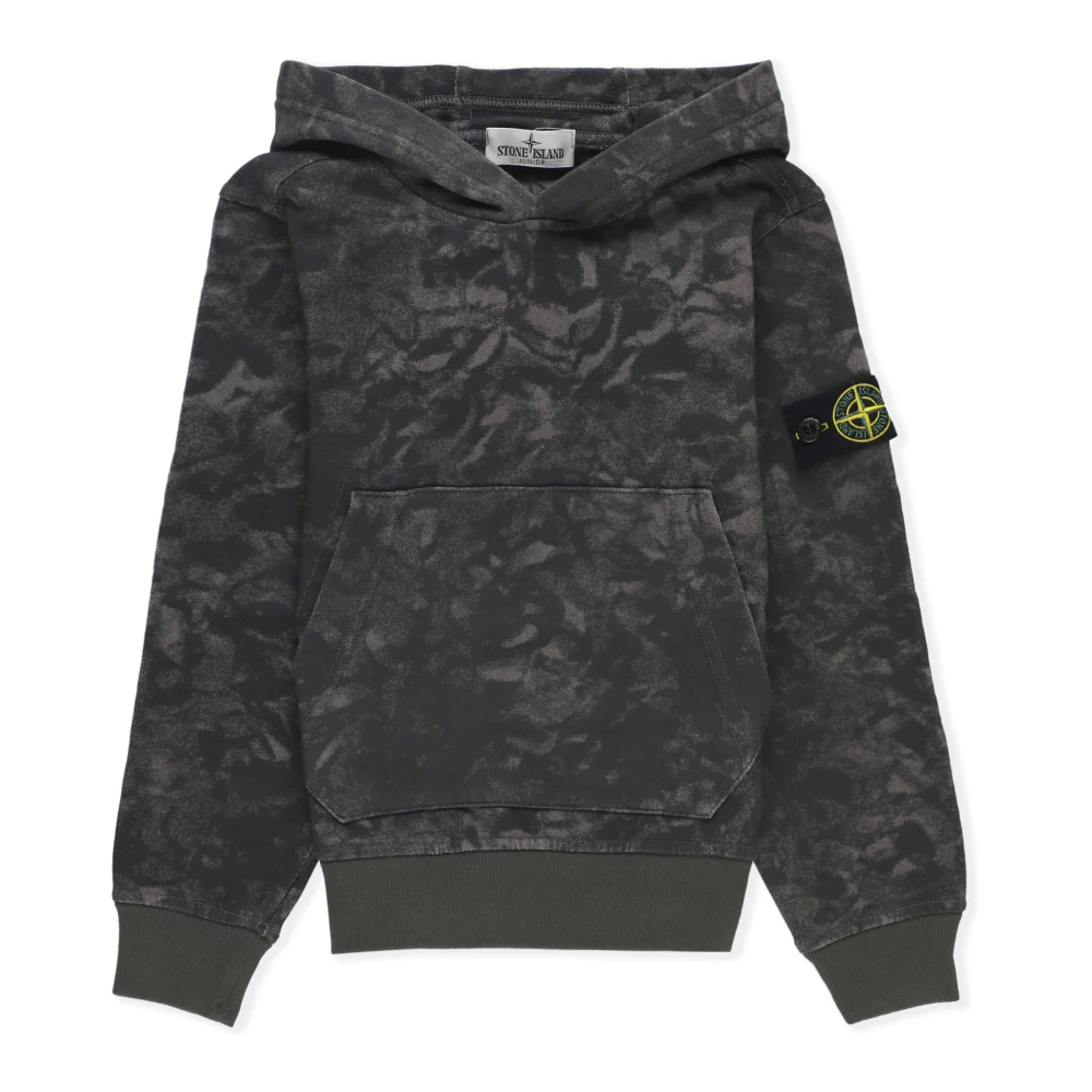 Stone Island Svart Bomullshoodie med Ikonisk Patch Black, Pojke