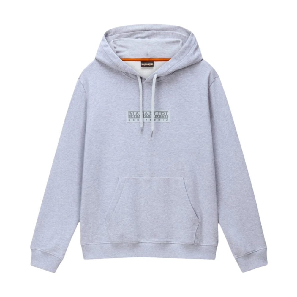 Napapijri Men's Gray Hoodies, Xl, Box Logo Hoodie