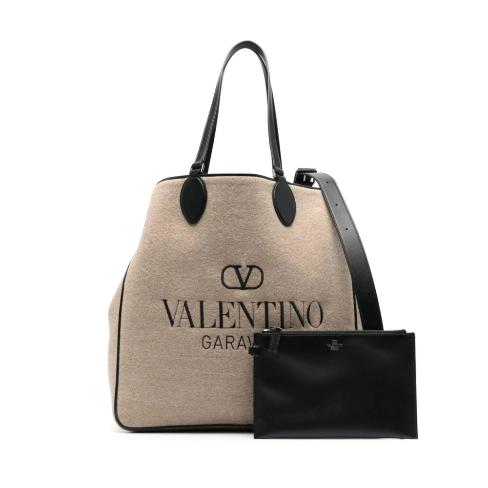 Valentino Garavani Omkeerbare leren tas met geborduurd logo Beige Heren