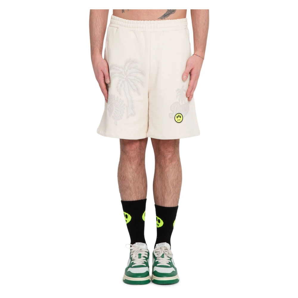 Barrow Palm Print Rubber Shorts Beige Heren