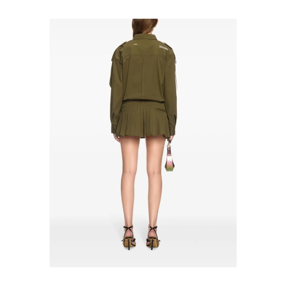 Off White Groene Katoenen Jurk met Zakken Green Dames