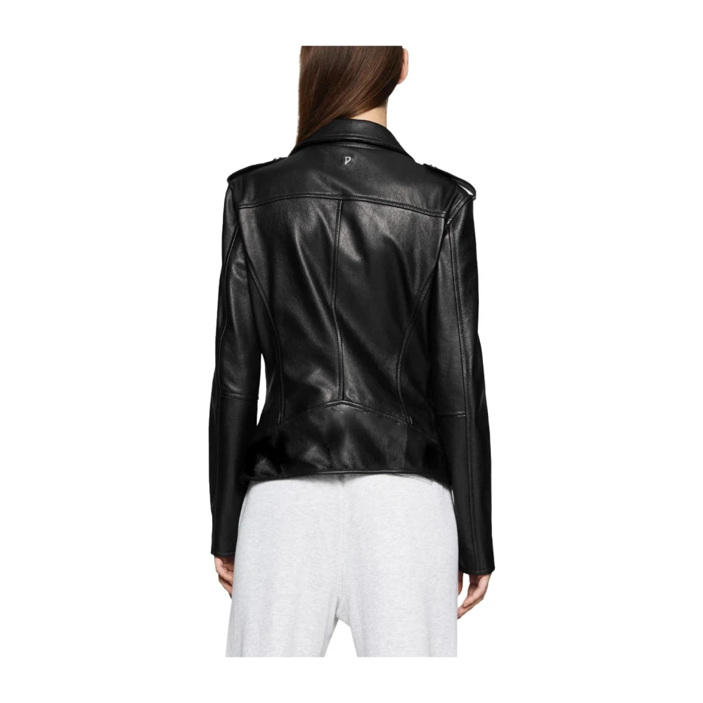Dondup Asymmetrische ritsjas met gewatteerde zoom Black Dames