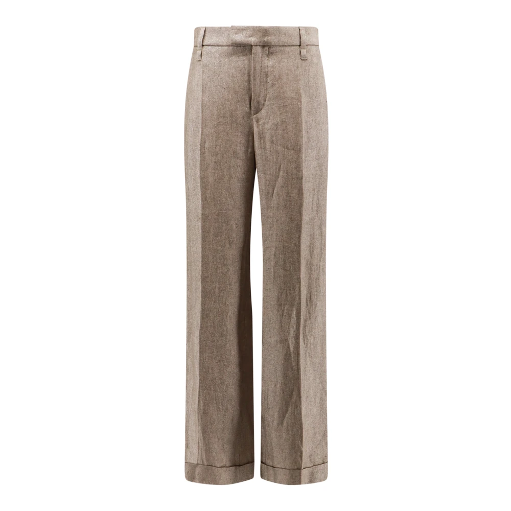 BRUNELLO CUCINELLI Beige Linnen Broek met Wijde Pijpen Beige Dames