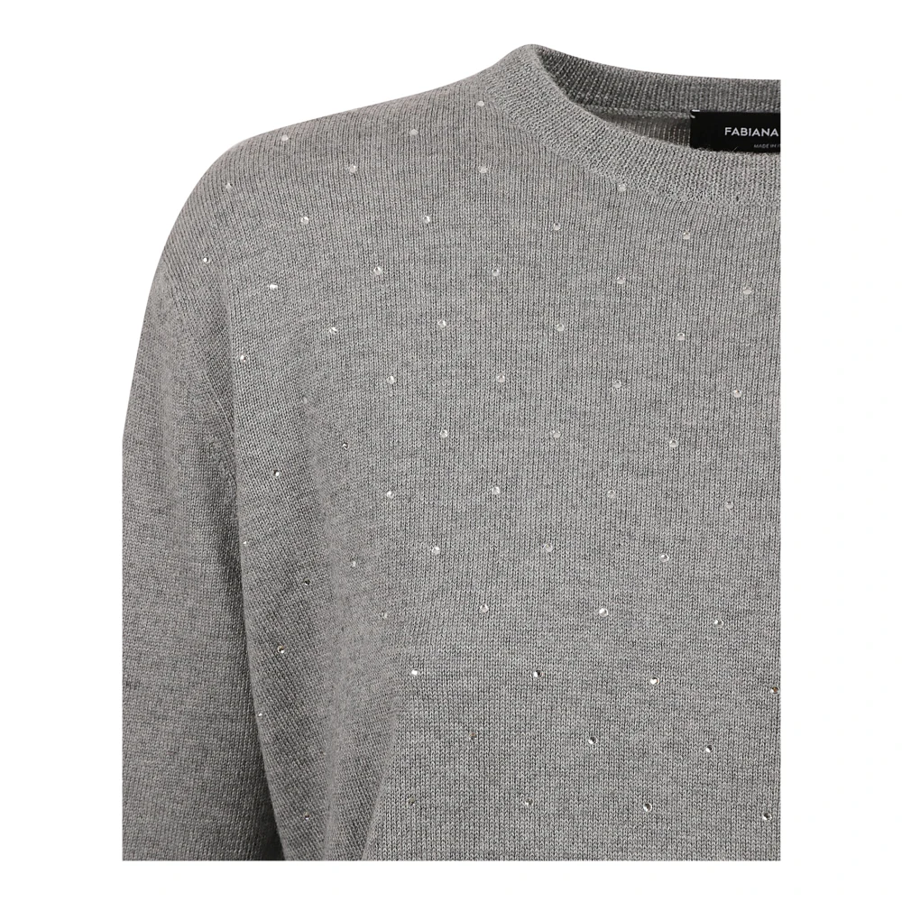 Fabiana Filippi Strass Crew Neck Sweater Gray Dames