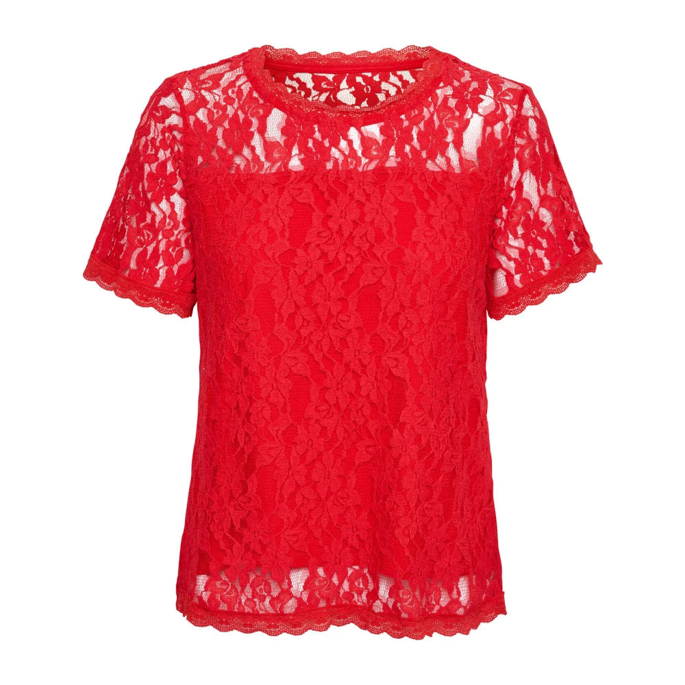 Cream Röd Spetsblus Topp Feminin Kvalitet Red, Dam