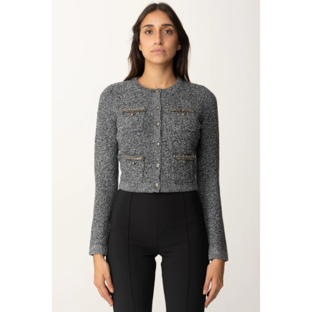 Elisabetta Franchi Grijze Bouclé Vest Lange Mouwen Gray Dames