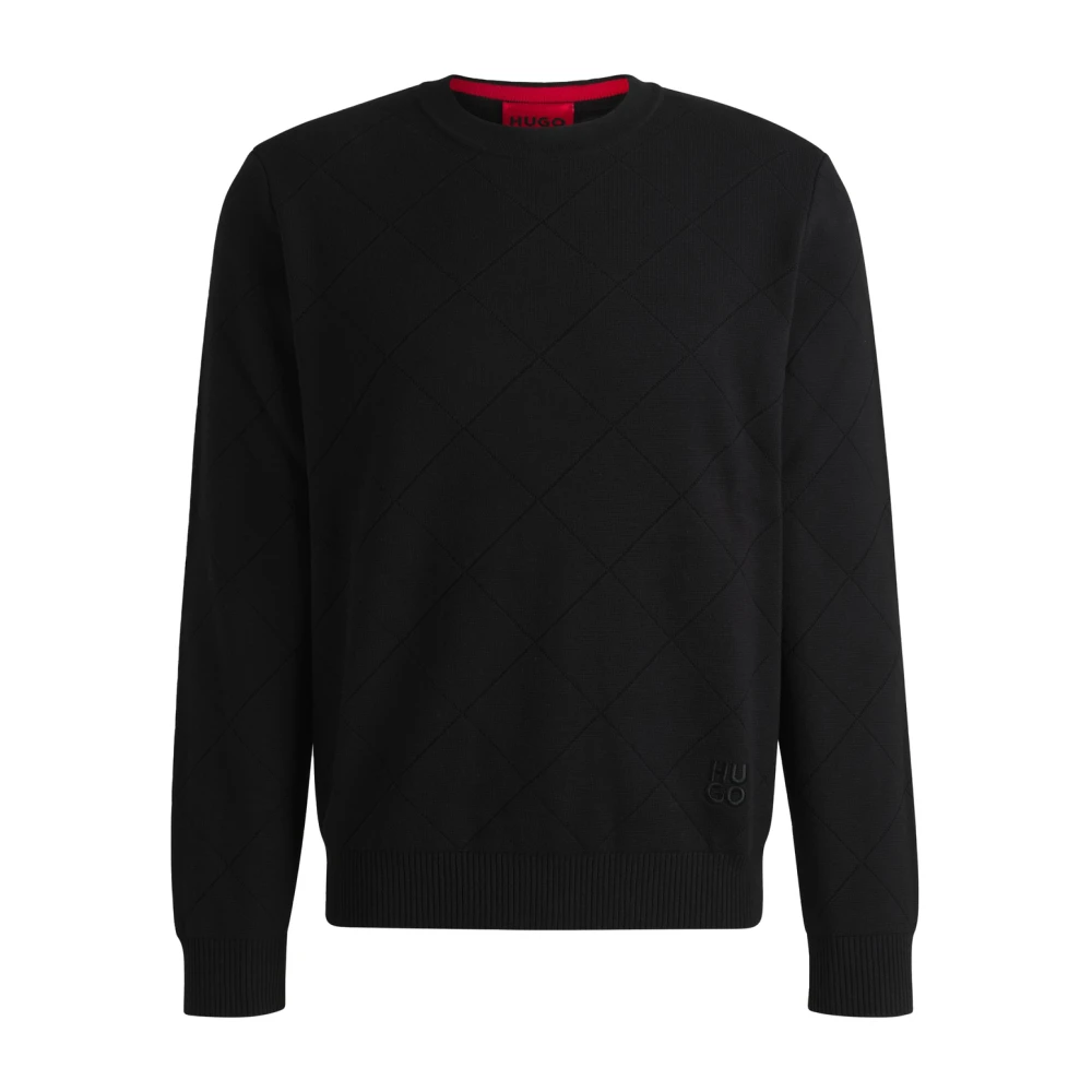 Hugo Boss Trui met Vierkant Patroon in Relaxed-fit Black Heren
