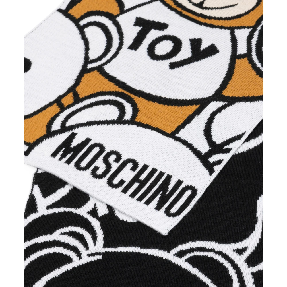 Moschino Abstract Multikleur Teddybeer Wollen Sjaal White Dames