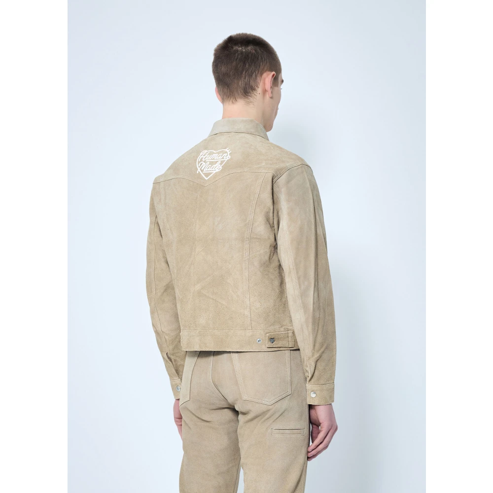 Human Made Logo Print Suède Jas Beige Heren