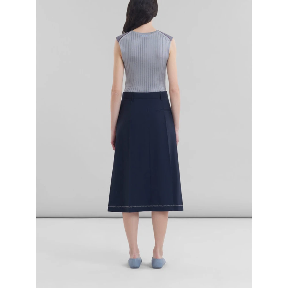 Marni Blauwe Wollen A-lijn Rok Blue Dames