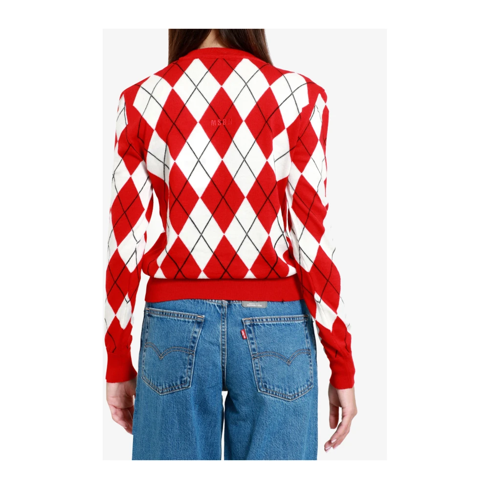 Msgm Trui met ronde hals en diamantpatroon Red Dames