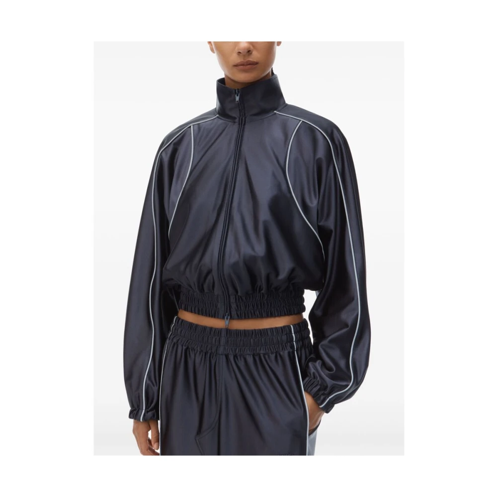 T by Alexander Wang Navy Blauw Hoge Hals Rits Jas Black Dames