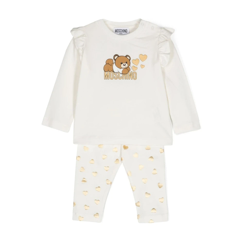 Moschino Teddy Bear Logo Klänning Leggings Set White, Flicka