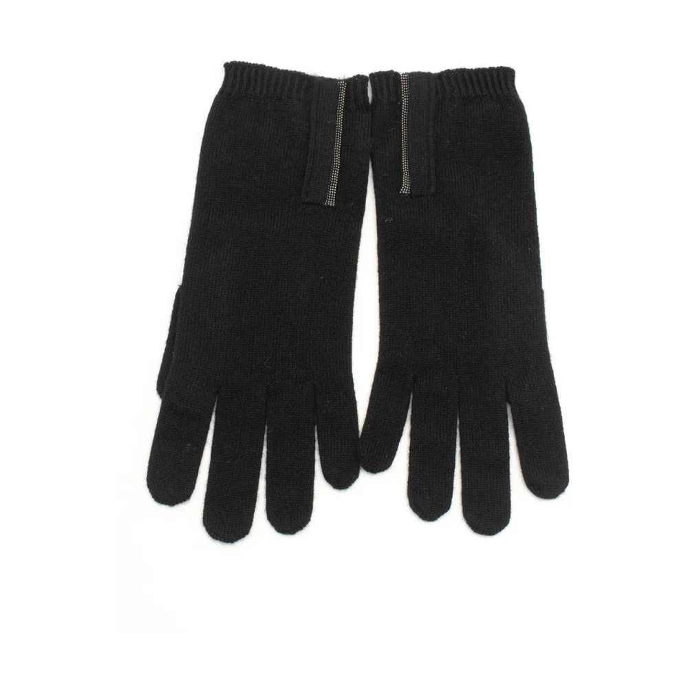BRUNELLO CUCINELLI Luxe Kasjmier Handschoenen met Verbluffend Juweel Detail Black Dames