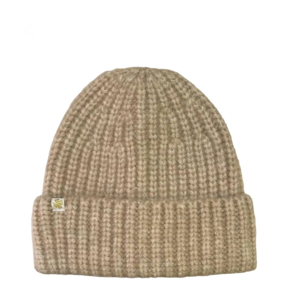Molly Bracken Gebreide Melange Beanie met brede boord Beige Dames