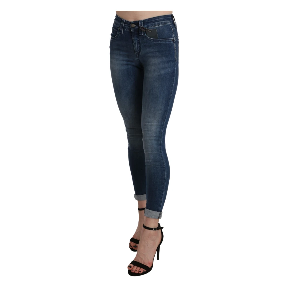 Ermanno Scervino Women's Blue Straight Fit Jeans, W28, Washed High Waist Skinny Cropped Cotton Jeans